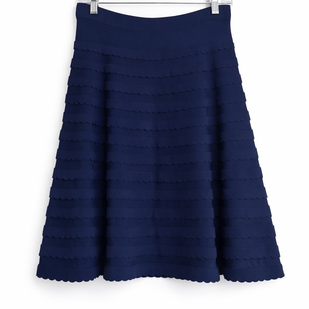 Lilly Pulitzer Navy Scalloped Tiered Ruffle A-Line Flare Knit Skirt Size Small